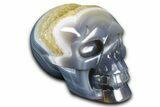 Realistic Polished Banded Agate Skull with Quartz Crystal Pocket #378653-2